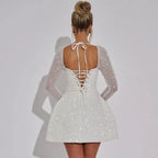 Lumina Long Sleeve All Over Sequin Mini Dress in White