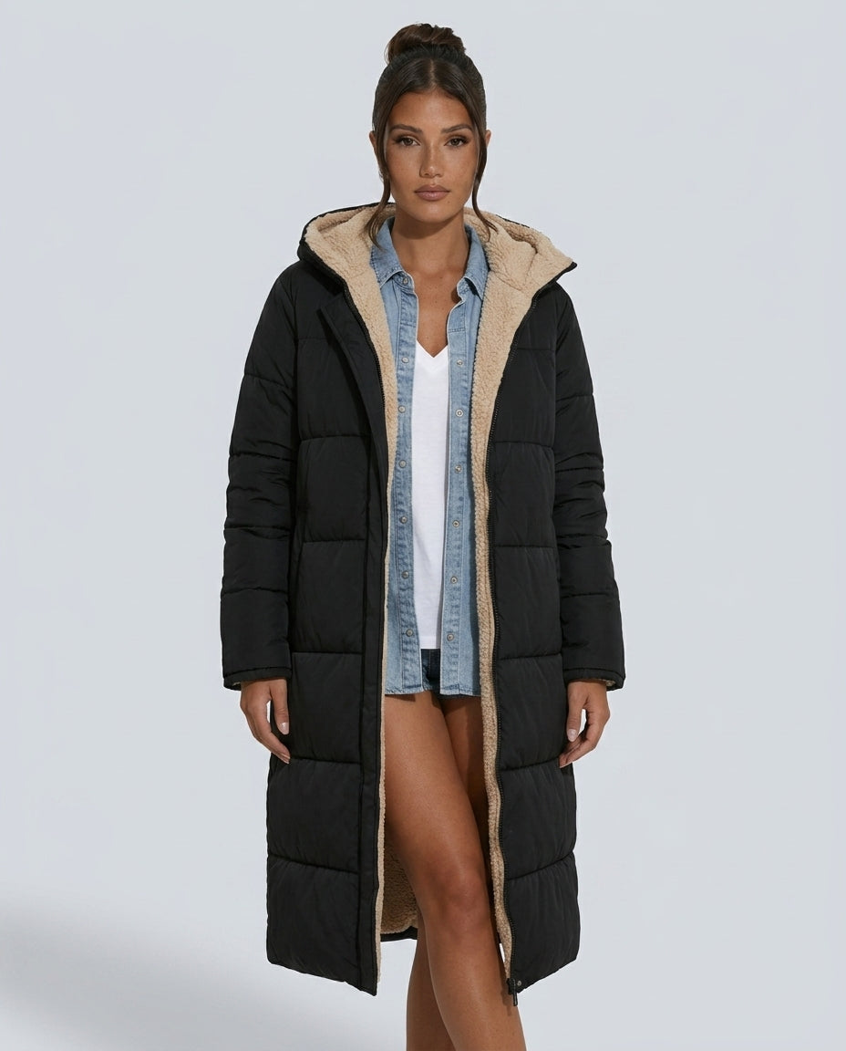 Mariana Hooded Longline Quilted Puffer Coat with Adjustable Hood