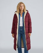 Mariana Hooded Longline Quilted Puffer Coat with Adjustable Hood in Red