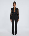 Marlene Lace Trim Long Sleeve Blazer Style Midi Dress in Black