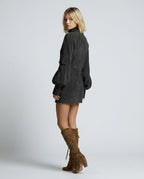 Marlowe Suede Look Turtleneck Mini Dress with Long Sleeves in Black