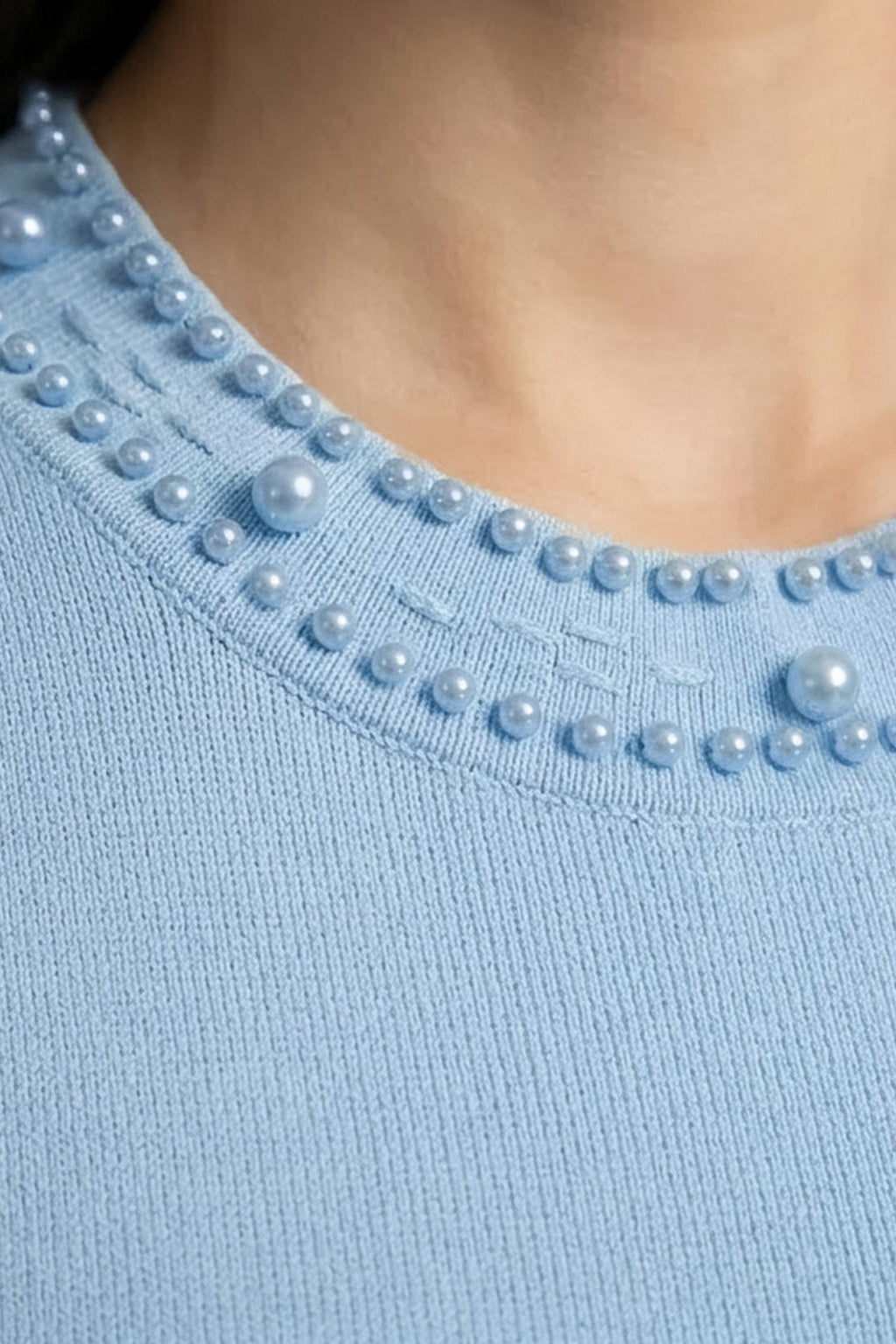 Noor Pearl Embellished Sleeveless Knit Midi Dress in Blue in Blue