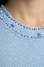 Noor Pearl Embellished Sleeveless Knit Midi Dress in Blue in Blue