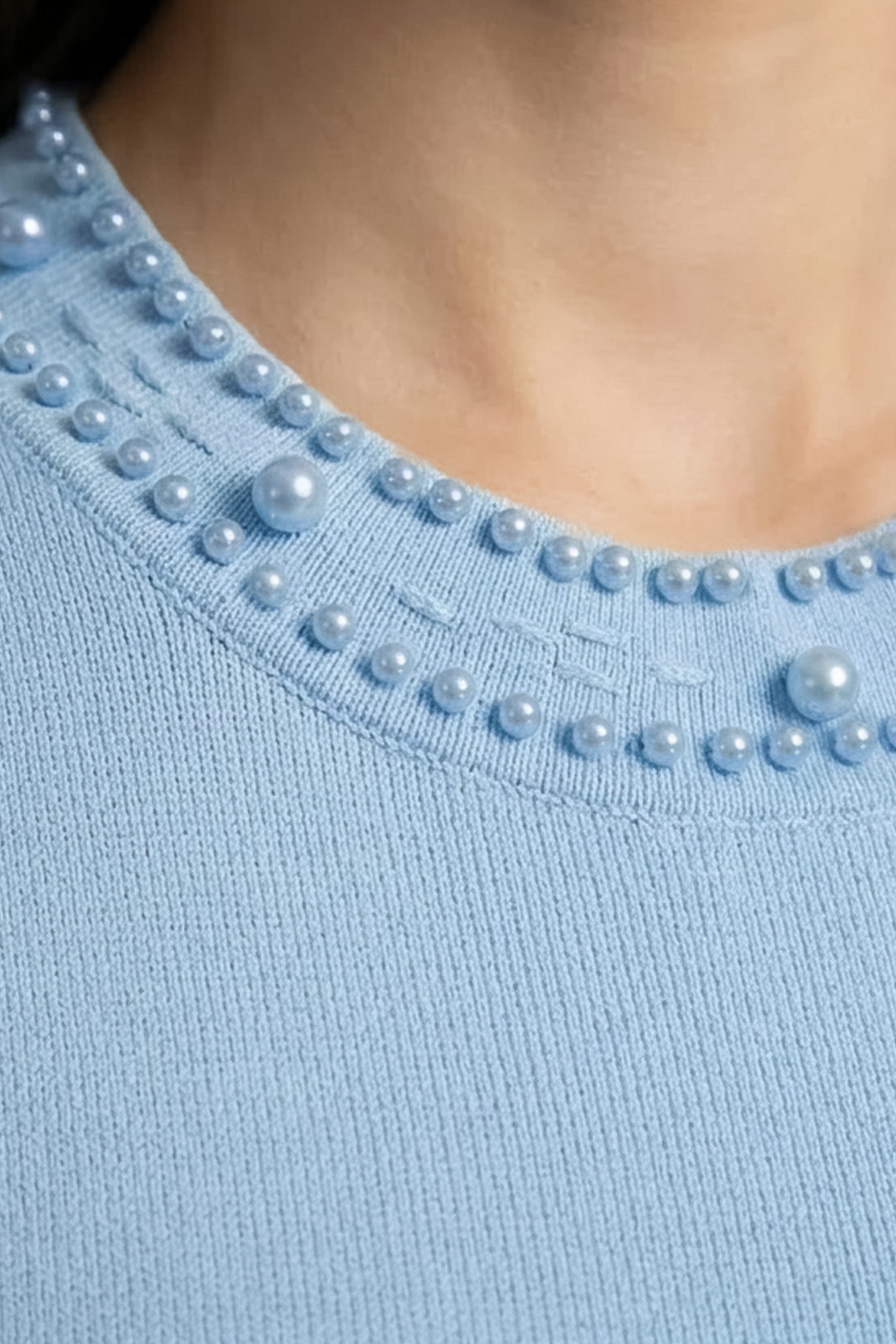 Noor Pearl Embellished Sleeveless Knit Midi Dress in Blue in Blue
