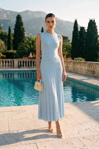 Noor Pearl Embellished Sleeveless Knit Midi Dress in Blue in Blue