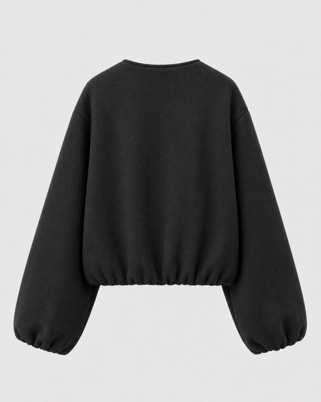 Opal Cropped Bomber Jacket with Ribbed Collar and Cuffs in Black