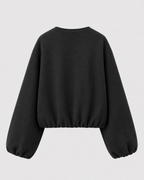 Opal Cropped Bomber Jacket with Ribbed Collar and Cuffs in Black