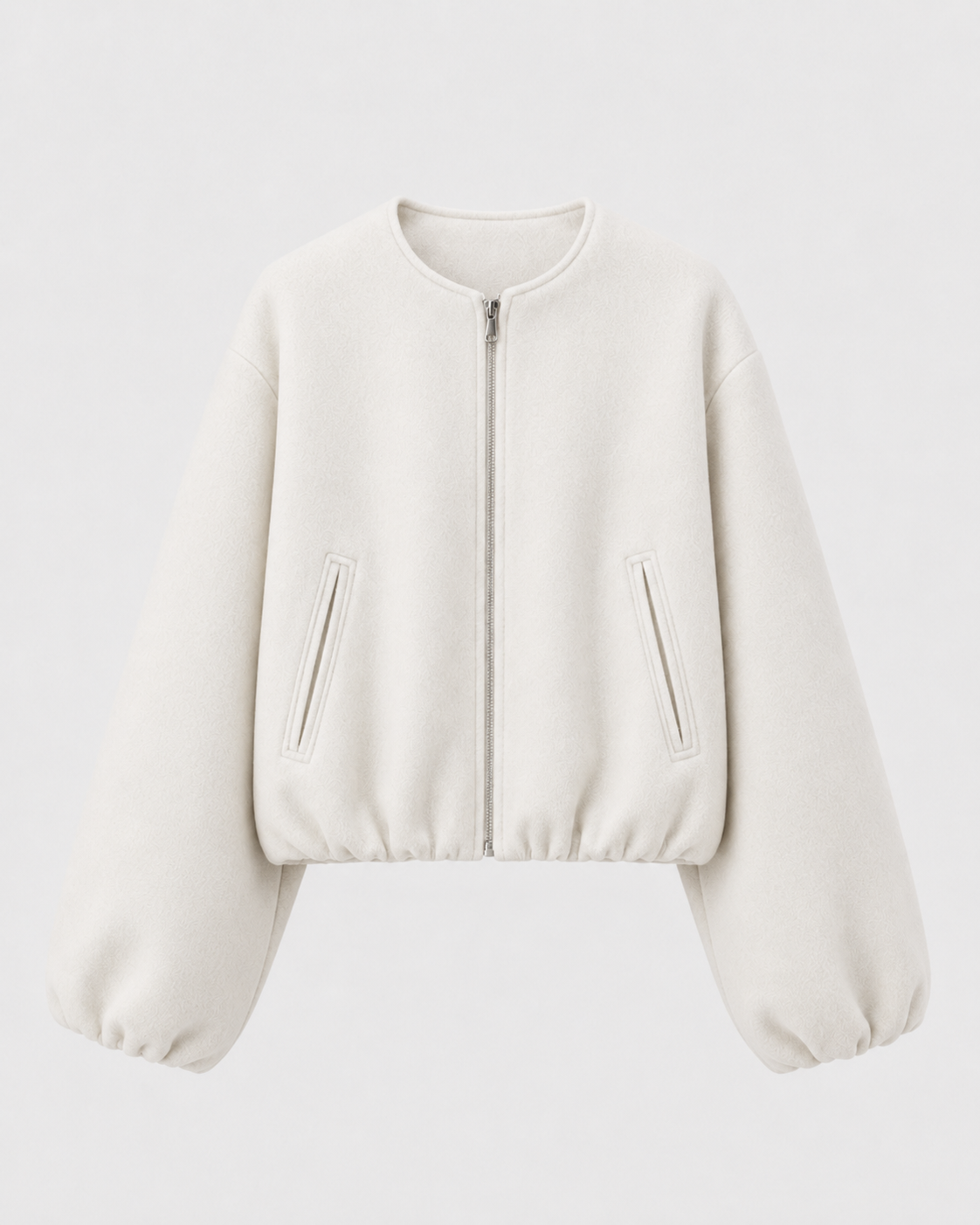 Opal Cropped Bomber Jacket with Ribbed Collar and Cuffs in White