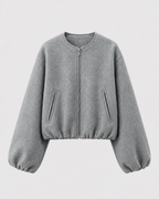 Opal Cropped Bomber Jacket with Ribbed Collar and Cuffs in Gray