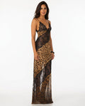 Opal Leopard Print Lace Splice Sleeveless Maxi Dress in Brown