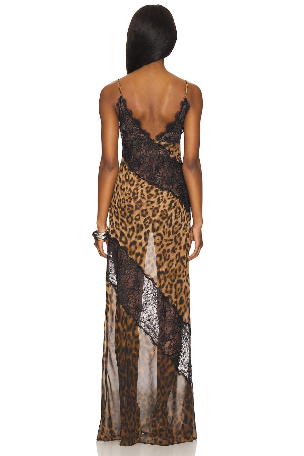 Opal Leopard Print Lace Splice Sleeveless Maxi Dress in Brown
