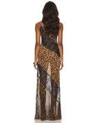Opal Leopard Print Lace Splice Sleeveless Maxi Dress in Brown
