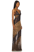 Opal Leopard Print Lace Splice Sleeveless Maxi Dress in Brown