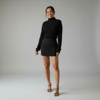 Ottilie Ribbed Knit Turtleneck Long Sleeve Midi Dress in Black