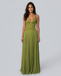 Ottilie Sweetheart Lace Bodice Pleated Chiffon Maxi Dress in Green