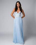 Ottilie Sweetheart Lace Bodice Pleated Chiffon Maxi Dress in Red