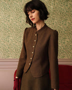 Ottoline Single Breasted Tweed Look Jacket in Brown in Brown
