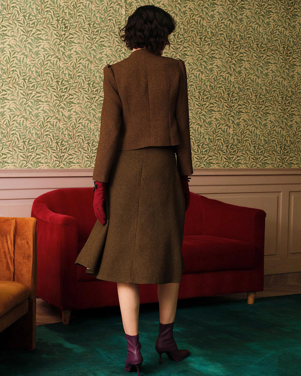 Ottoline Single Breasted Tweed Look Jacket in Brown in Brown