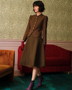 Ottoline Single Breasted Tweed Look Jacket in Brown in Brown