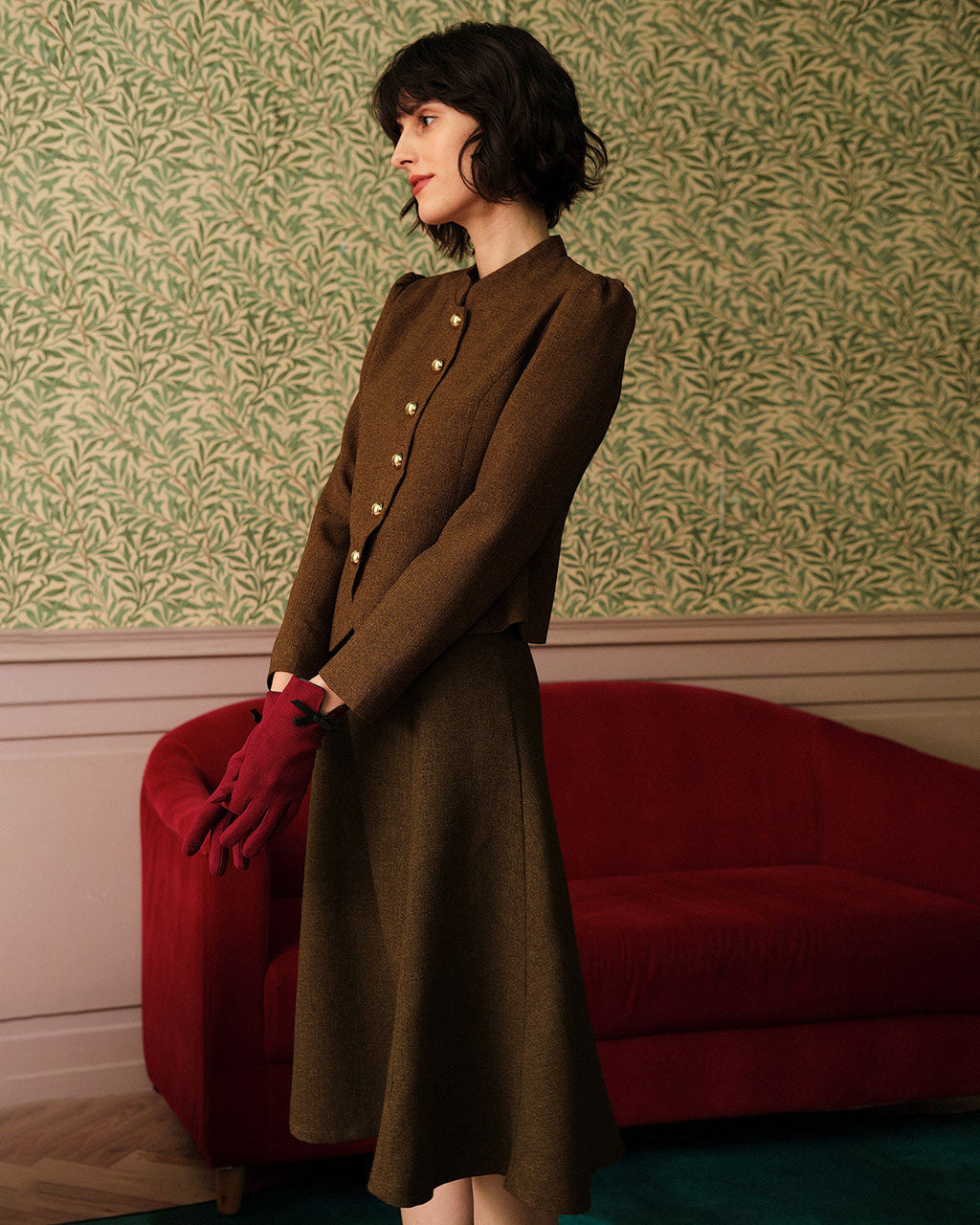 Ottoline Single Breasted Tweed Look Jacket in Brown in Brown