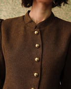 Ottoline Single Breasted Tweed Look Jacket in Brown in Brown