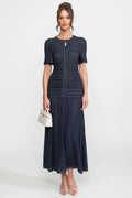 Priya Short Sleeve Shimmer Knit Midi Dress in Navy in Navy