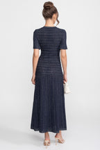 Priya Short Sleeve Shimmer Knit Midi Dress in Navy in Navy