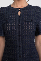 Priya Short Sleeve Shimmer Knit Midi Dress in Navy in Navy