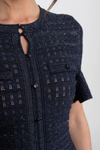 Priya Short Sleeve Shimmer Knit Midi Dress in Navy in Navy
