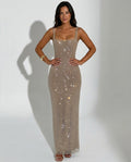 Quinn All Over Sequin Sleeveless Column Maxi Dress in Silver