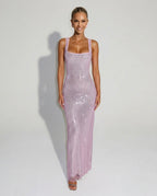 Quinn All Over Sequin Sleeveless Column Maxi Dress in Pink