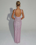Quinn All Over Sequin Sleeveless Column Maxi Dress in Pink