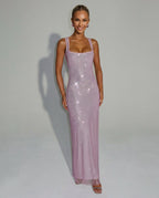 Quinn All Over Sequin Sleeveless Column Maxi Dress in Pink