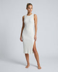Raina Ribbed Knit Fitted Midi Dress with Sleeveless Cut in White