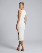 Raina Ribbed Knit Fitted Midi Dress with Sleeveless Cut in White