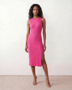 Raina Ribbed Knit Fitted Midi Dress with Sleeveless Cut in Pink