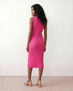 Raina Ribbed Knit Fitted Midi Dress with Sleeveless Cut in Pink