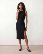 Raina Ribbed Knit Fitted Midi Dress with Sleeveless Cut in Black