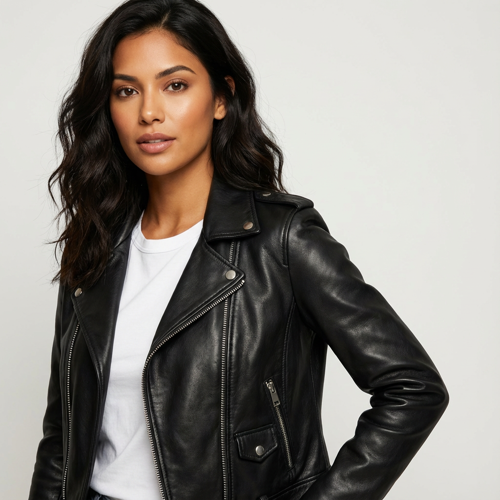 Raven Faux Leather Biker Jacket with Asymmetric Zip in Black