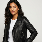Raven Faux Leather Biker Jacket with Asymmetric Zip in Black