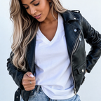 Raven Faux Leather Biker Jacket with Asymmetric Zip in Black