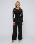 Rhea Lace Bodice Wide Leg Jumpsuit with Adjustable Belt in Black