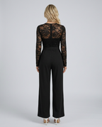 Rhea Lace Bodice Wide Leg Jumpsuit with Adjustable Belt in Black