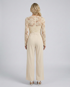 Rhea Lace Bodice Wide Leg Jumpsuit with Adjustable Belt in Apricot