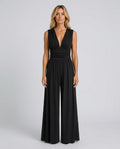 Rocio Ribbed Knit Sleeveless Wide Leg Jumpsuit in Black