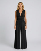 Rocio Ribbed Knit Sleeveless Wide Leg Jumpsuit in Black