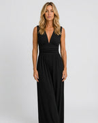 Rocio Ribbed Knit Sleeveless Wide Leg Jumpsuit in Black