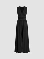 Rocio Ribbed Knit Sleeveless Wide Leg Jumpsuit in Black