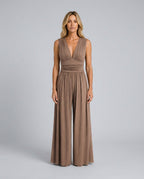 Rocio Ribbed Knit Sleeveless Wide Leg Jumpsuit in Brown