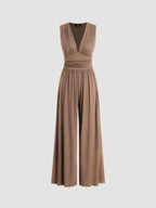 Rocio Ribbed Knit Sleeveless Wide Leg Jumpsuit in Brown